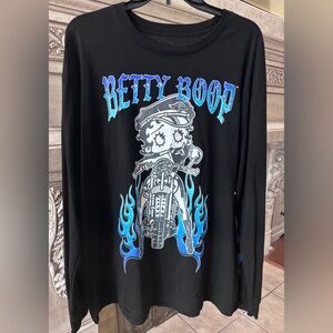 NWOT Unisex Longsleeve Betty Boop Riding Motorcyle With Flames Size XXL